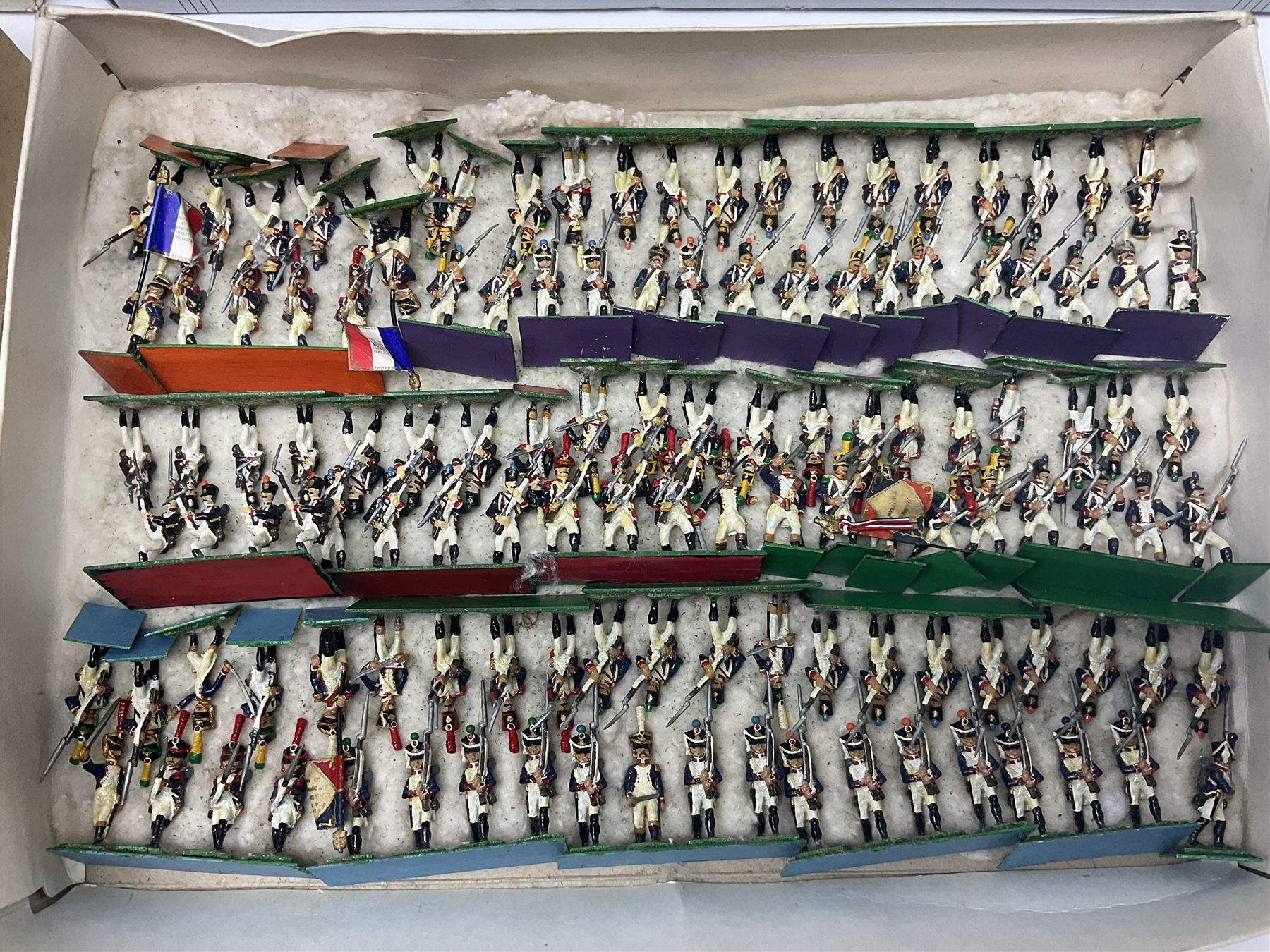 Painted metal wargame figures - over four hundred and sixty including Napoleonic, Dragoons, Line, horse-drawn and other Artillery, mounted etc; individuals and ranks of two, three and four; various scales including 20mm, 25mm etc