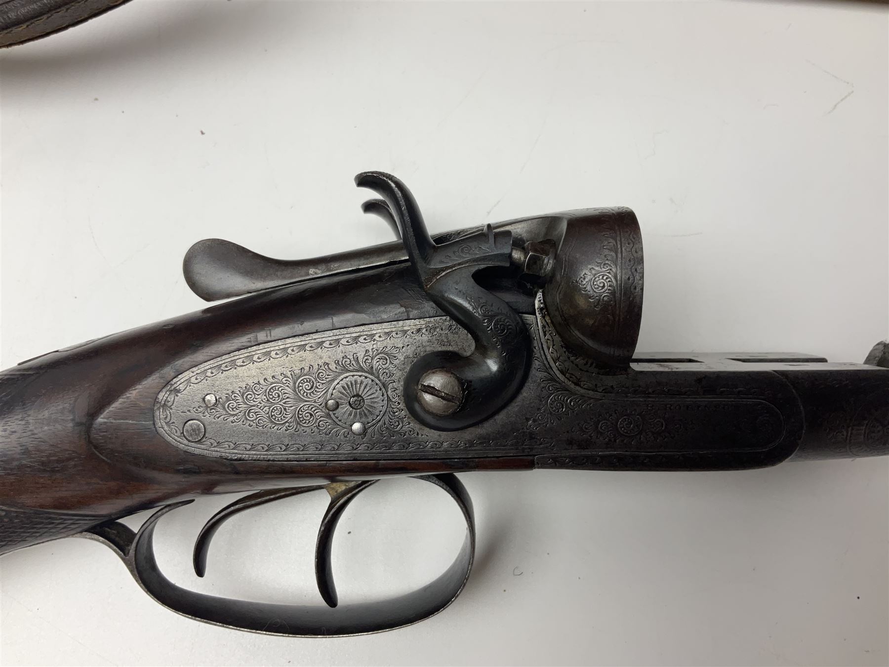 SHOTGUN CERTIFICATE REQUIRED - Late 19th century R. Robinson of Hull 12-bore side-by-side double barrel hammer shotgun; with 76cm(30