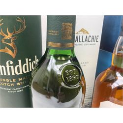 Scapa, The Orcadian single malt Scotch whisky, 70cl, 40% vol, Glenallachie, distillery edition speyside single malt Scotch whisky, 70cl, 40% vol, Glenfiddich, 12 year old, single malt Scotch whisky, 70cl, 40% vol and the Glenrothes, vintage reserve single malt whisky, 700ml, 40% vol (4)
