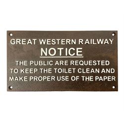 Western Railway Notice type cast iron sign, L30cm - THIS LOT IS TO BE COLLECTED BY APPOINTMENT FROM DUGGLEBY STORAGE, GREAT HILL, EASTFIELD, SCARBOROUGH, YO11 3TX