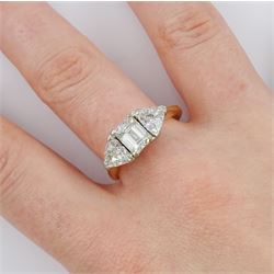 18ct gold three stone emerald cut and trillion cut diamond ring, Birmingham 1998, principal diamond approx 1.15 carat, each trillion cut diamond approx 0.80 carat, total diamond weight approx 2.75 carat