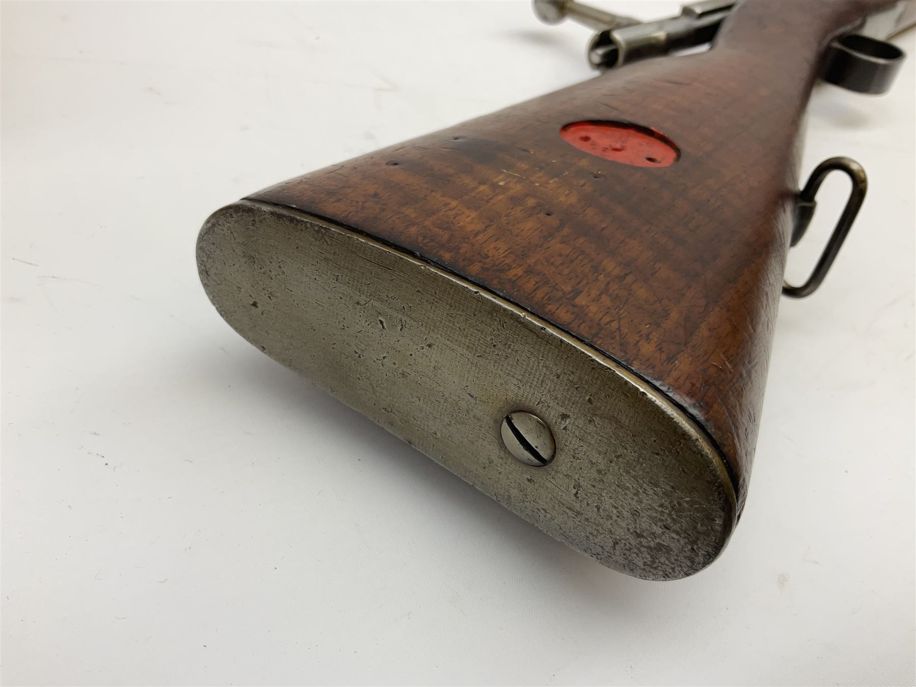 Early 20c Swedish 6.5mm bolt-action service rifle inscribed Carl Gustafs Stads Gevarsfaktori 1904; with 74cm barrel and original Model 1896 knife bayonet with scabbard No.149918 L149cm overall. Deactivated to early specification so requires re-deactivation to modern standards SECTION 1 RFD ONLY