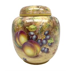 Mid/late 20th century Royal Worcester ginger jar and cover decorated by John Freeman, hand painted with a still life of fruit upon a mossy ground, signed Freeman, with black printed mark beneath and painted shape number 2826, H17.5cm