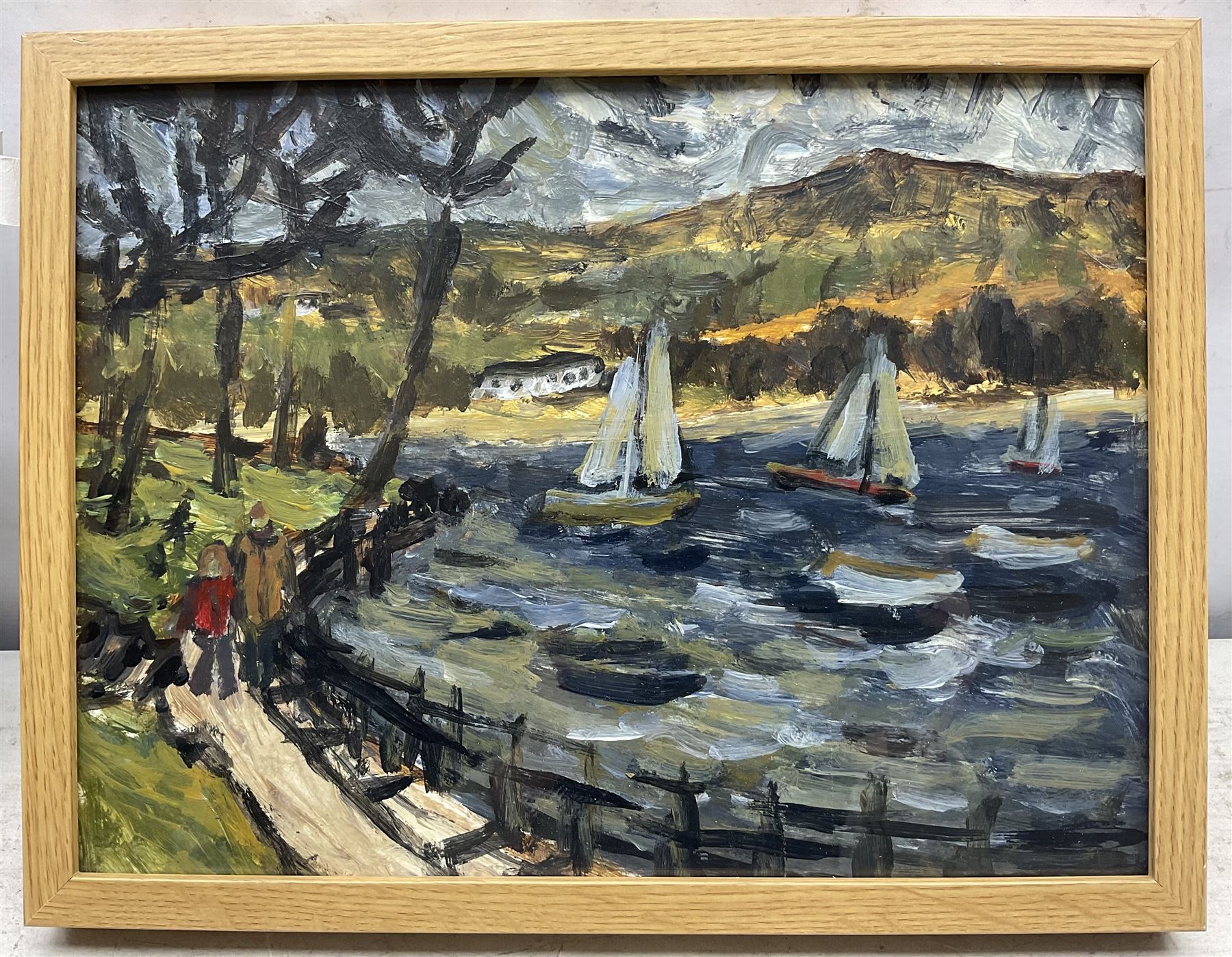 Barry De More (Northern British 1948-2023): 'Hollingworth Lake', watercolour unsigned, titled on authenticity label verso 29cm x 38.5cm
Notes: Acclaimed as one of the North's greatest expressionist artists, Barry De More (1948-2023) used a heavy impasto style to transfer his love of Yorkshire landscapes, townscapes and people to canvas. His work sits comfortably in the company of work by Kossoff and Auerbach, selling to collectors in the UK and overseas. De More's work can be found in the permanent collection of work by Northern Artists at Dean Clough, one of the UK's largest contemporary art galleries.