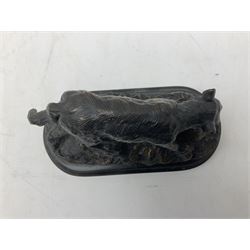 Bronze figure of a wolf with lamb prey, L18cm