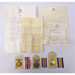  WWI Victory medal, awarded to '260077 PTE. W. Elvidge. W. York. R.', British War style medal similarly named and a special constabulary medal awarded to the same recipient, accompanied by certificate of demobilization and certificate of employment during the war  