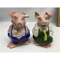  Full Set of Wade Natwest Pigs to include cousin Wesley, with an additional baby and framed leaflet 