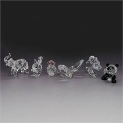 Six Swarovski figures, comprising Panda, Disney Thumper, Elephant, Penguin, Butterfly and ...