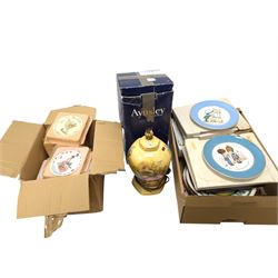 Collection of miniature flower fairy plates, Aynsley Orchard Gold table lamp and other collectors plates