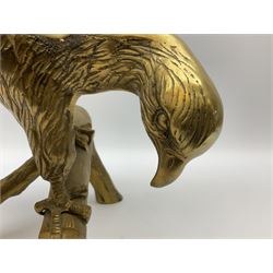 Large brass figure of an eagle on a branch, H51.5cm