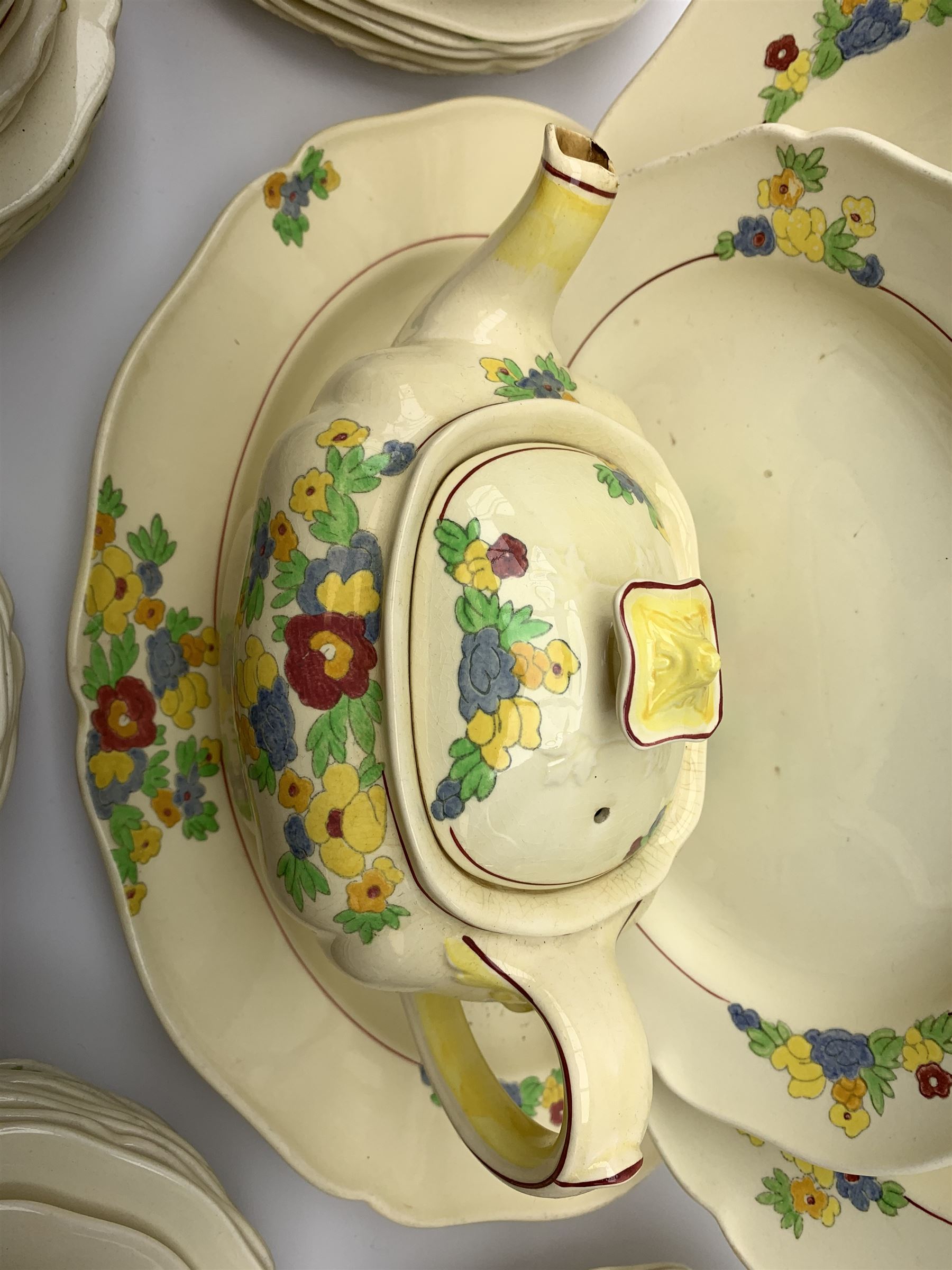 Royal Doulton Minden pattern dinner and tea wares, number D5334, together with a selection of silver plated flatware, most marked for Walker & Hall. 