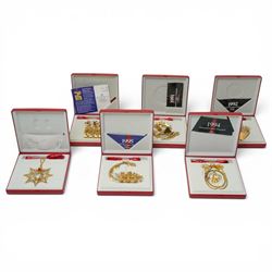 Set of six Georg Jensen annual mobile Christmas decorations, gold plated, comprising 1990 ...