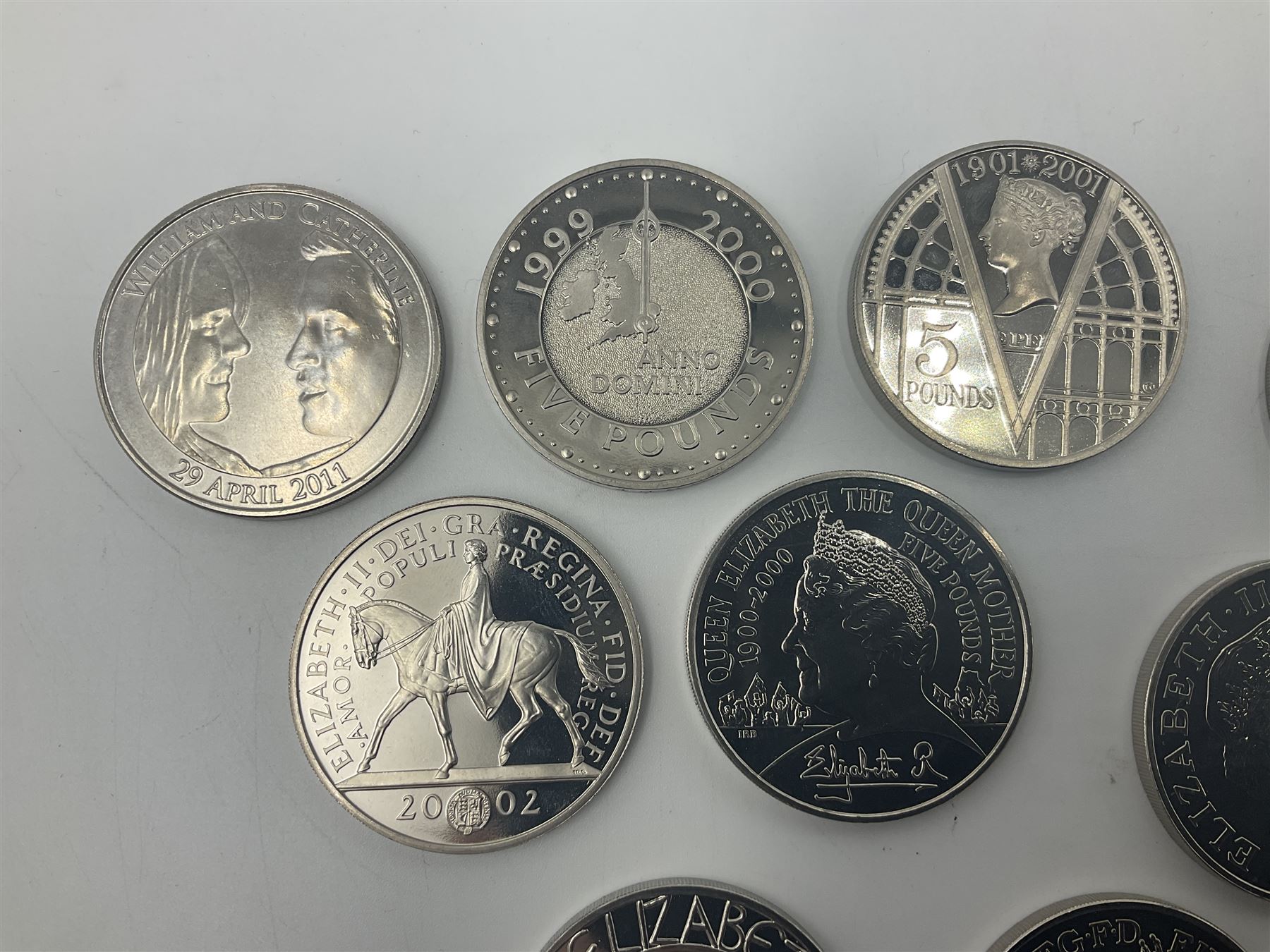 Seventeen Queen Elizabeth II United Kingdom five pound coins