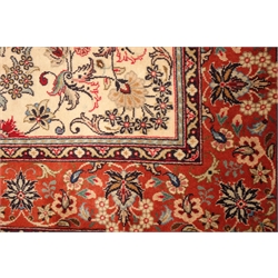  Kashan beige ground rug, floral field, repeating border, 196cm x 189cm  
