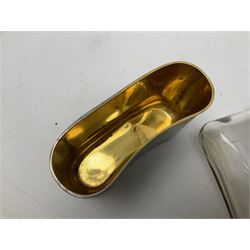 Silver plated glass and pressed leather hip flask, with swivel cap and removable cup, together with a similar oval example, engraved with wreath and initial B, tallest H16.5cm