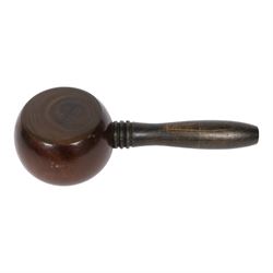 Rare 19th century lignum vitae and ash saddler's maul, of turned circular form with plain turned handle, L30cm