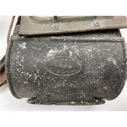 Collection of cast iron lamps, predominantly railway and coach examples, to include John Phillips Light of London Lamp Co coach lamp and Lito bicycle lamp by Miller & Co of Birmingham, etc