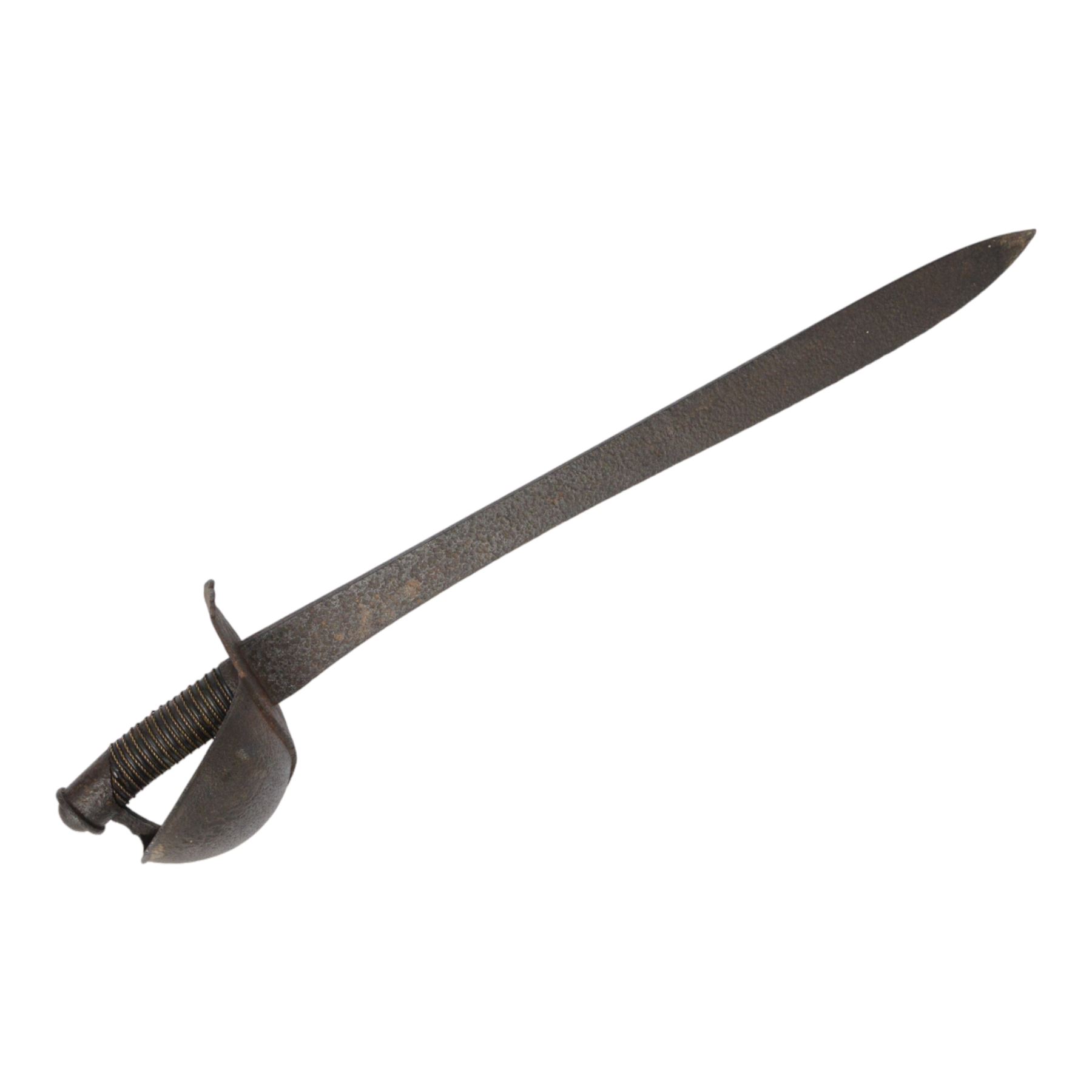 Prussian naval cutlass, the 58cm straight single edged blade broadening towards the point, wire bound grip, the guard with iron plate stamped TA 143, overall L75cm