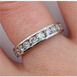 18ct white gold round brilliant cut diamond three quarter eternity channel set ring, hallmarked, total diamond weight 1.00 carat