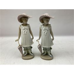 Quantity of figures to include Lladro example modelled as swan together with three Nao figures to include two April Showers no 1126, two with boxes 