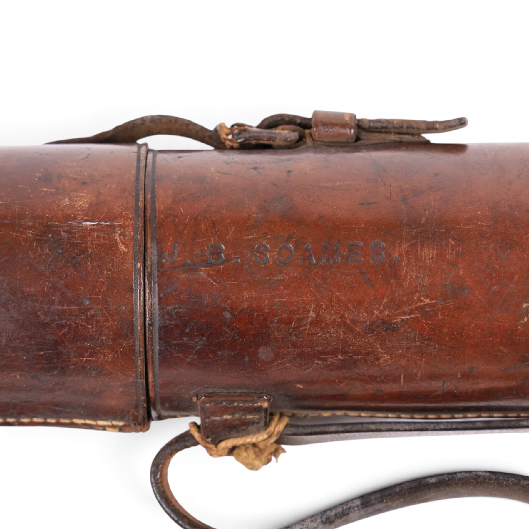 Early 20th century brass three-draw telescope with leather case, inscribed 'Ross, London No. 28137'