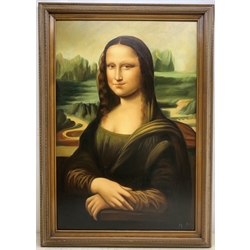 After Leonardo da Vinci: 'Mona Lisa', late 20th century oil on canvas signed 90cm x 60cm 