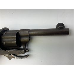 19th century Belgian Flobert 7mm pin-fire revolver with six-shot cylinder, 7cm octagonal to round barrel, folding trigger and walnut stock incorporating ejector rod in butt L18cm overall