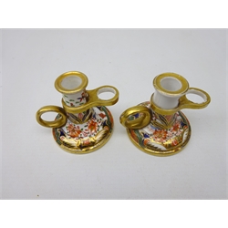  Pair Spode chamber sticks, c1815-1820, decorated in the Imari pallet, pattern no. 967, H6.5cm (2)  
