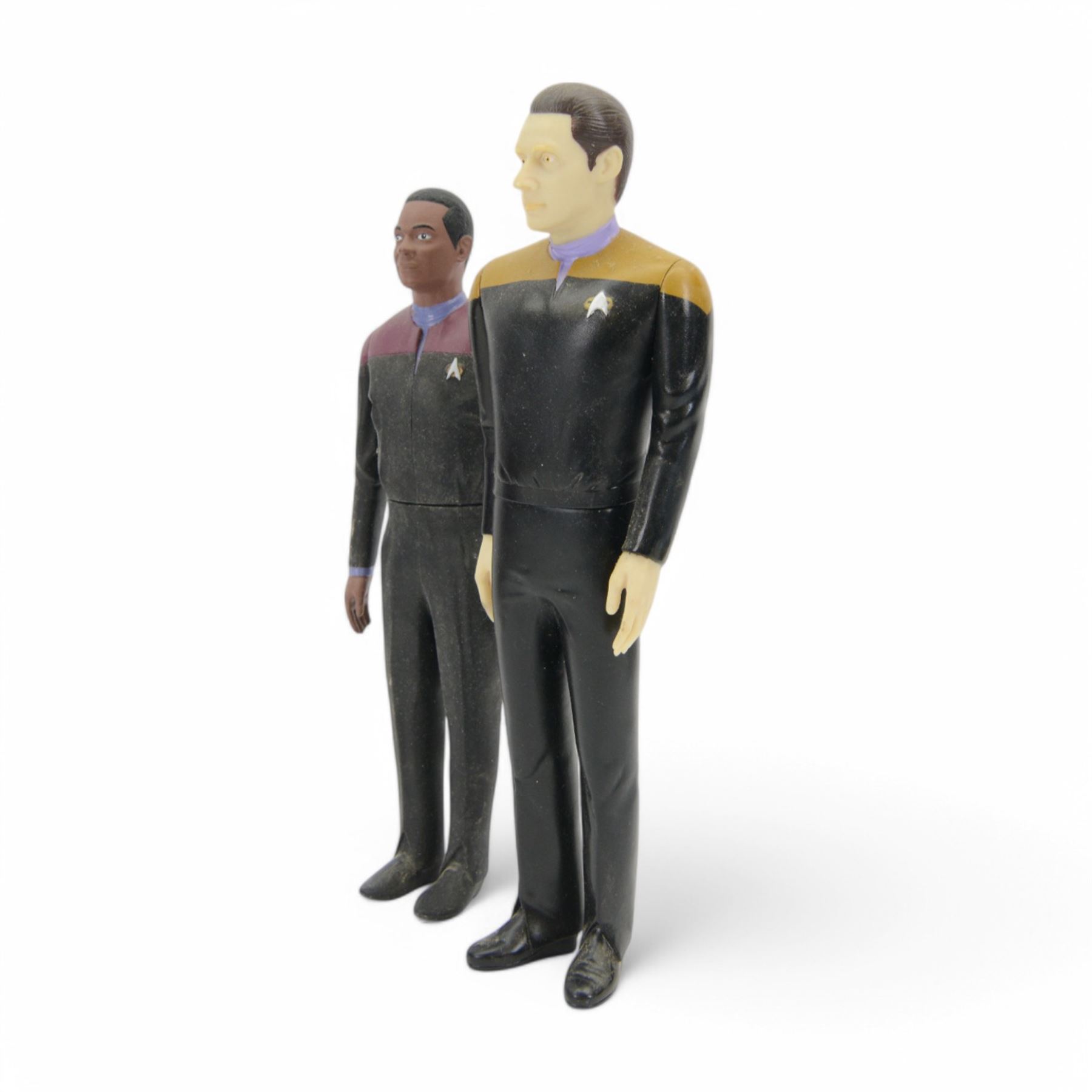 Four Bandai Playmates Star Trek Interspace Mini Playsets, comprising Romulan Warbird, Borg Ship, U.S.S Stargazer Starship and Collector's Edition Personal Communicator collector's no. 059464, together with a Bandai Playmates Star Trek Star Fleet Command International Edition Captain James Kirk Mr Spock In Interphase, all boxed or carded, together with two loose Star Trek figures