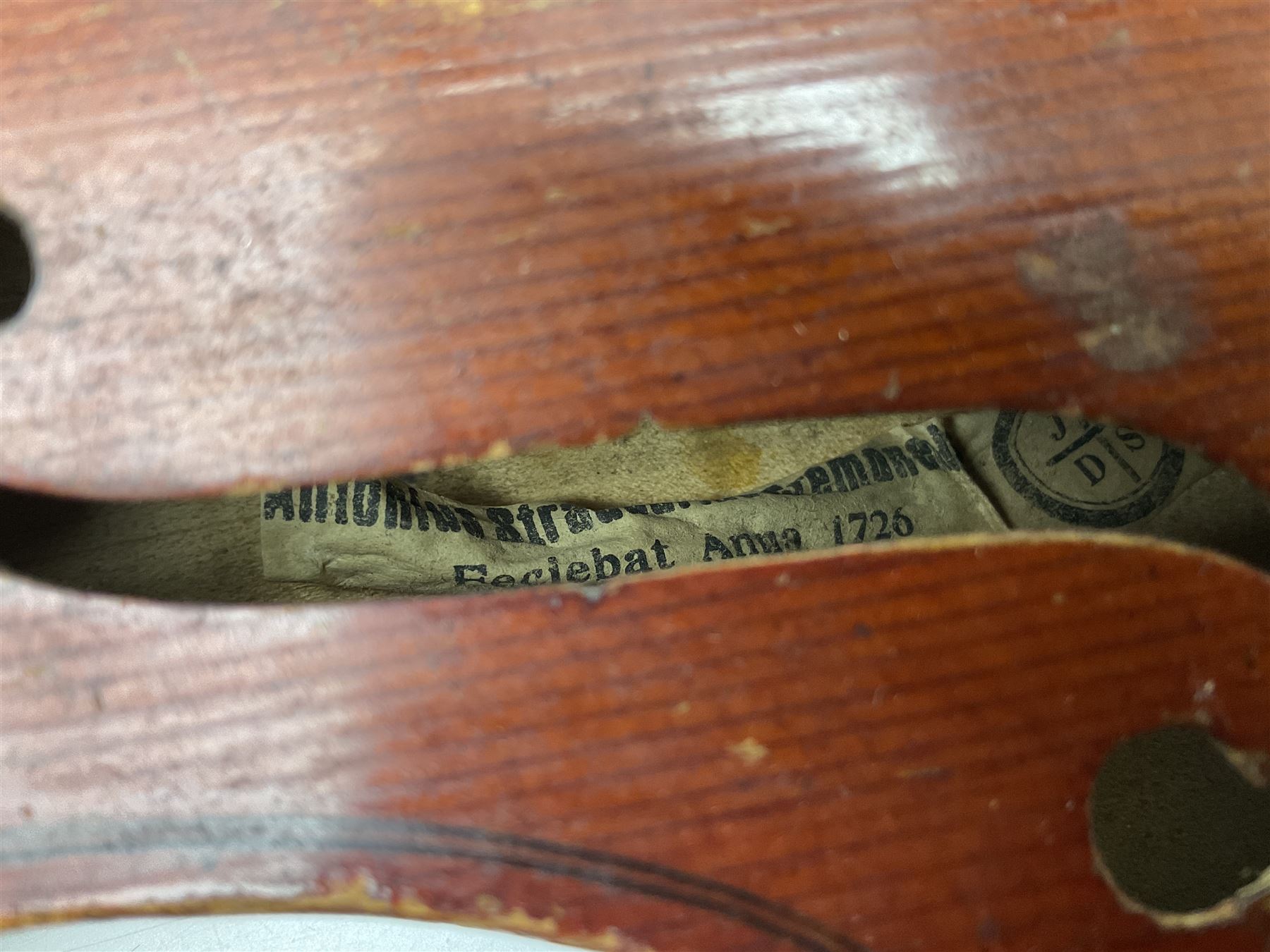 1920s Czechoslovakian violin, bearing label for Antonius Stradivarius Faciebat Anno 1826