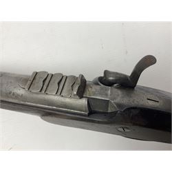 19th century George Gibbs of Bristol .461 cal. muzzle loading percussion match rifle with 28cm cut-down barrel and cut-down stock, Metford type rifling, fitted with additional three folding leaf rear sight to 400yds, back action sight still fitted to tang, maker's name to lock and top of barrel, serial no.439. L46.5cm overall