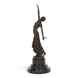 After Demétre Chiparus, Art Deco patinated bronze figure 'Footsteps', modelled as a female...