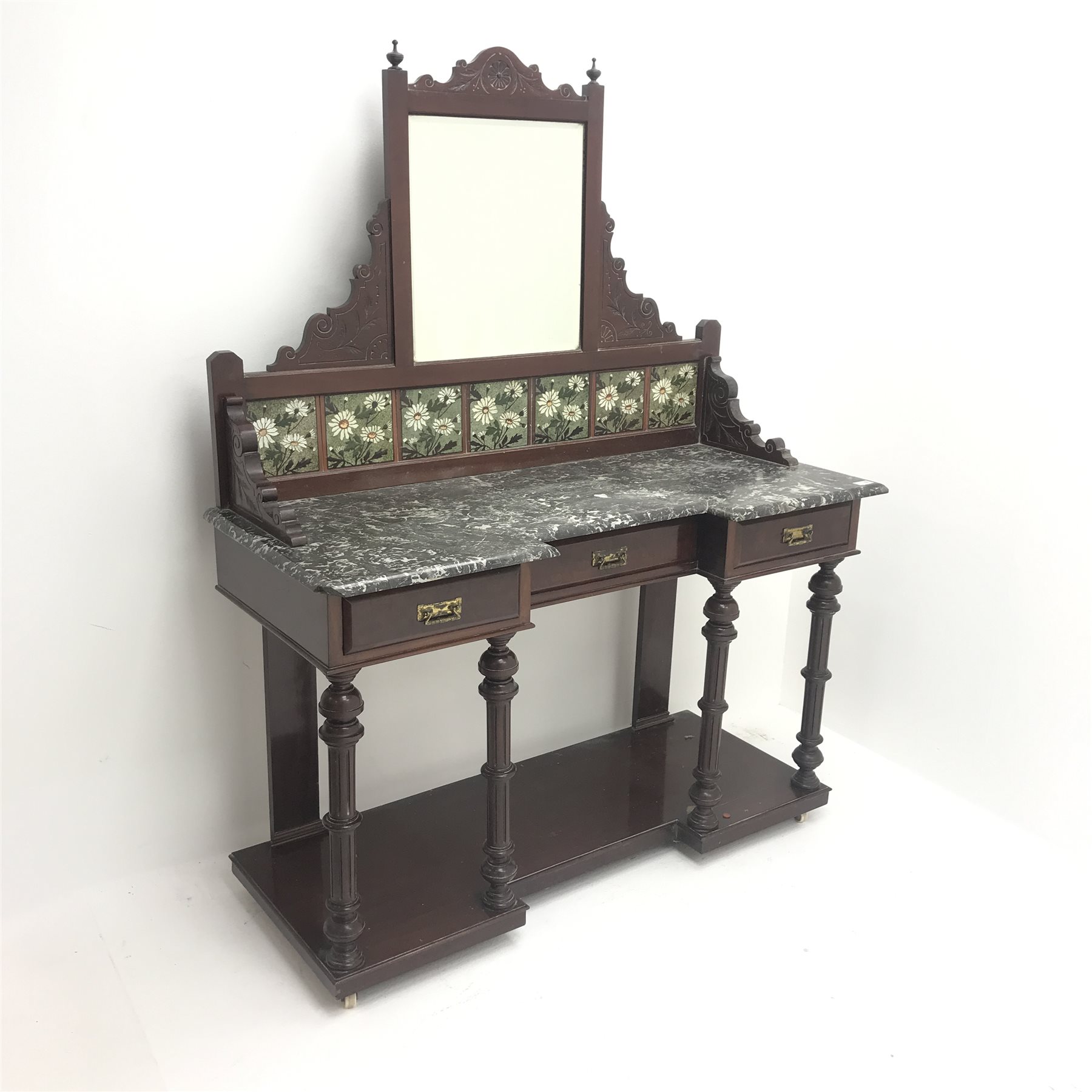 Late Victorian inverted breakfront marble top washstand, raised mirror