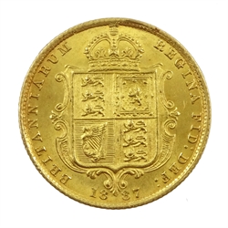  Queen Victoria 1887 gold half sovereign, shield back   