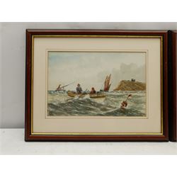 E Adams (British 19th/20th century): Coble in the North Bay Scarborough and Boats off Bridlington, pair watercolours signed 18cm x 27cm (2)
