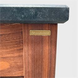 Stone Wood - freestanding wash basin, tap and cupboard with granite top in a dark oak finish