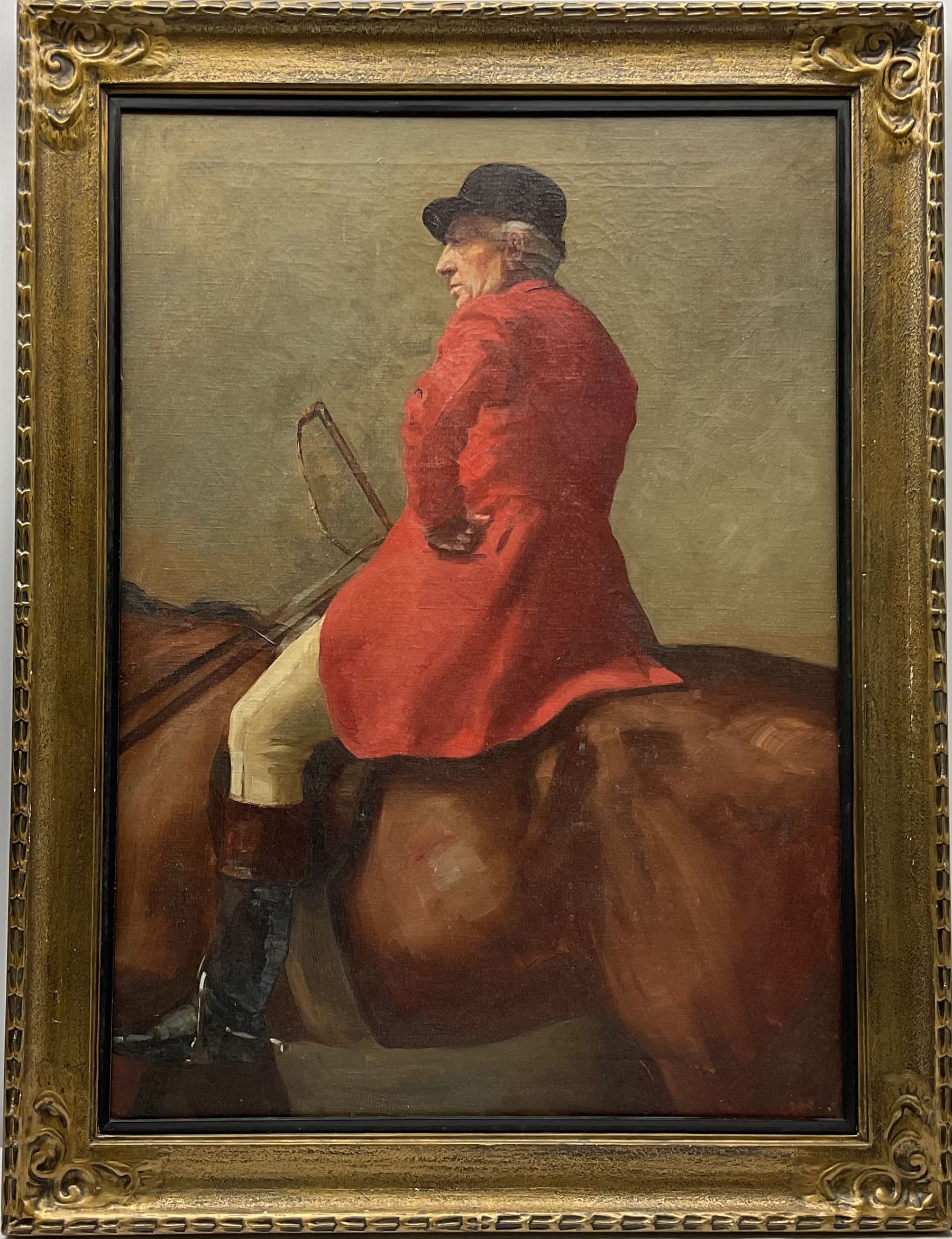 Frederic Whiting (British 1874-1962): Mounted Huntsman, oil on canvas unsigned 75cm x 54cm