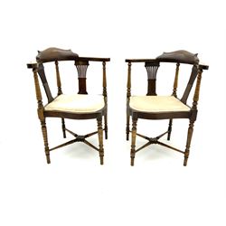 Pair Edwardian walnut corner chairs