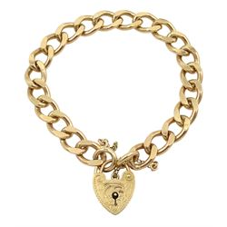 9ct gold curb link bracelet, with engraved heart locket clasp, London 1973