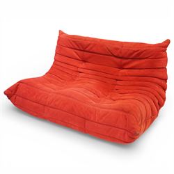 Michel Ducaroy (1925-2009) for Ligne Roset - contemporary ‘Togo’ sectional complete corner sofa upholstered in Alcantara Goya Red, comprising small settee (H 78cm, W 123cm, D 90cm), corner seat (H 78cm, W 90cm, D 90cm) and large settee (H 78cm, W 175cm, D 90cm)
