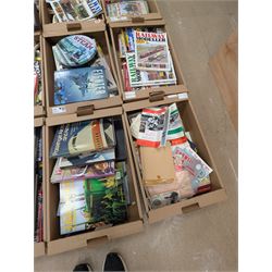 Large collection of model railway magazines, including Railyway Modeller, British Railway Modelling and Model Rail, together with railway and similar reference books, childrens books and VHS tapes in eleven boxes