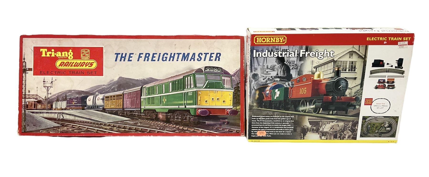 Tri-ang Hornby '00/H0' gauge - RS51 set 'The Freightmaster' with BR Class 31 diesel locomotive No. D5572, in lined green livery and seven freight wagons including box van, open wagon, tank wagon, guard's van, etc. and  quantity of track; boxed with inner packing trays; and Hornby R1015 Industrial Freight Set with 0-4-0 tank locomotive No.105 and three wagons; boxed (2)