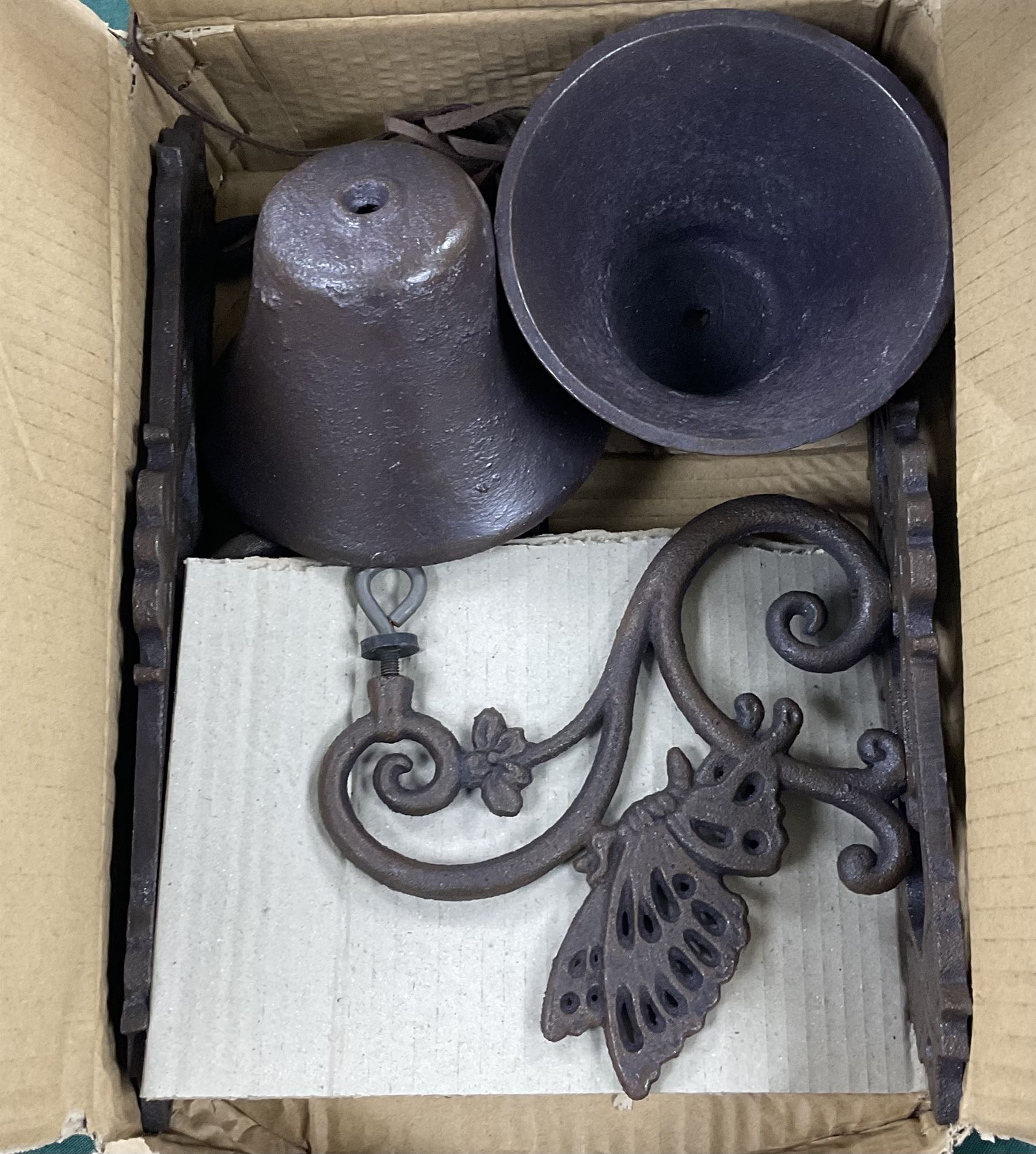 Pair of cast iron butterfly garden bells, for assembly 
