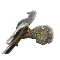 Set of six silver and enamel cockerel cocktail sticks by Adolph Scott, Birmingham 1953, cased
 