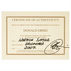 Donald Greig (South African 1959-): Seated Warthog, bronze, signed, 2007, 9cm x 13cm with certificate