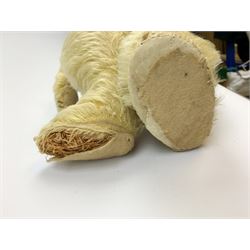 Chad Valley large teddy bear c1930s with wood wool filled blond mohair body, jointed swivel head with glass eyes, shaved muzzle with vertically stitched nose and mouth and jointed limbs H21