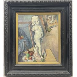 René Morren (Belgian 1868-?): 'Statue dans le Studio', oil on canvas signed and titled verso 34cm x 29cm