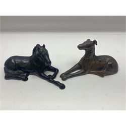 Wendy Abbott Salt; two studio pottery figures, of a black horse and a dog, both in a recumbent pose, H14cm 