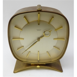  Art Deco Junghans brass cased mantle clock, rounded square dial and gilt metal baton hour markers, H19cm   
