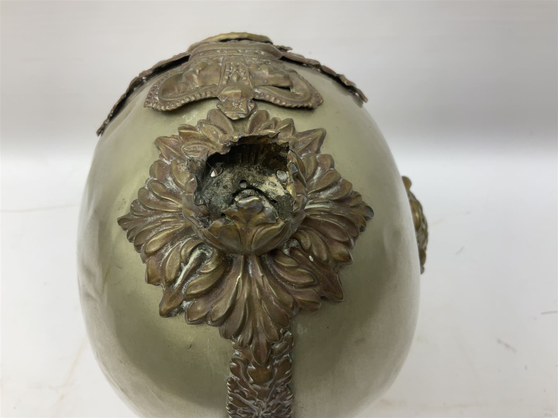 Victorian 1847 Pattern Officer's Helmet of the Inniskilling Dragoons, the white metal skull with gilt fittings including VR cypher to the plate; with leather liner H24cm